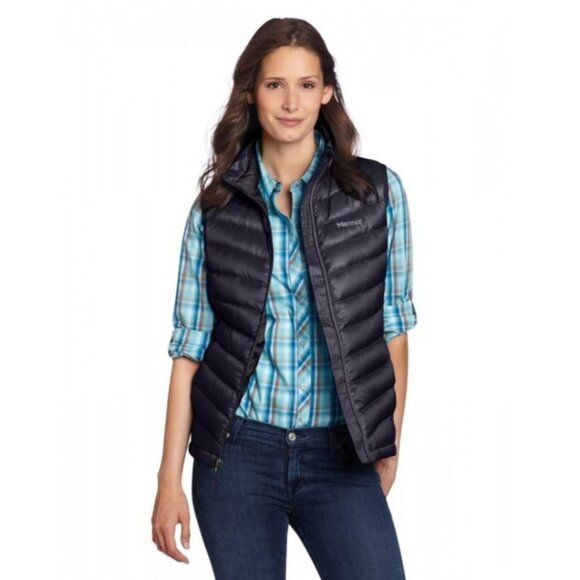 Marmot Women's Jena 800 Fill Down Quilted Pattern Puffer Vest Size XS Black - Picture 1 of 11